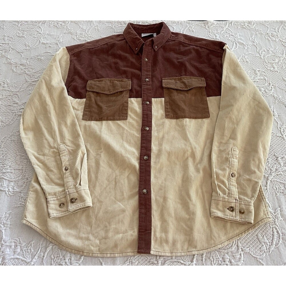 ASOS DESIGN Oversized Cord Shirt Color-Block Corduroy 100% Cotton Mens XL